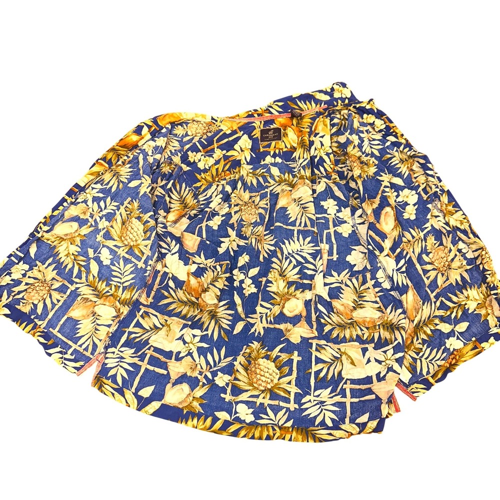 Caribbean Joe Mens Blue Tropical Pineapple Coconut Rayon Button Down Shirt L - Picture 3 of 10